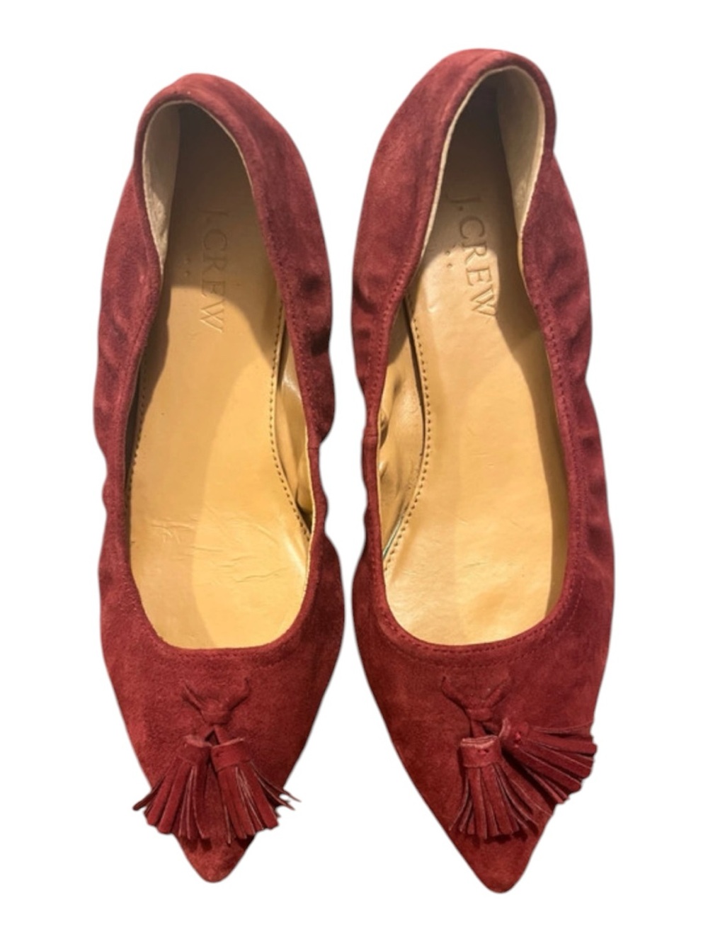 J. Crew Women's Burgundy Suede Pointed-Toe Tassel Flats 6.5